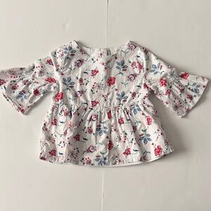 Janie and Jack Floral Blouse - White with red & blue flowers EUC Girls 6 peplum